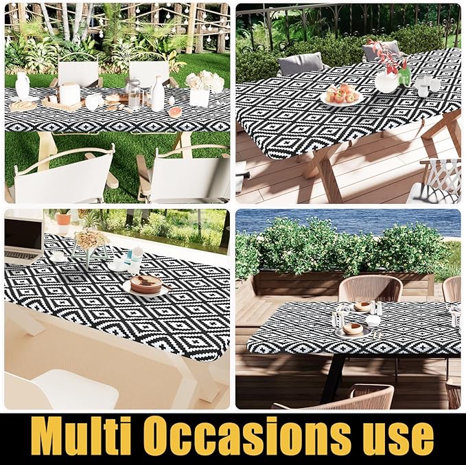 Smiry Rectangle Picnic Table Cloth, Waterproof Elastic Fitted Outdoor - Image 6
