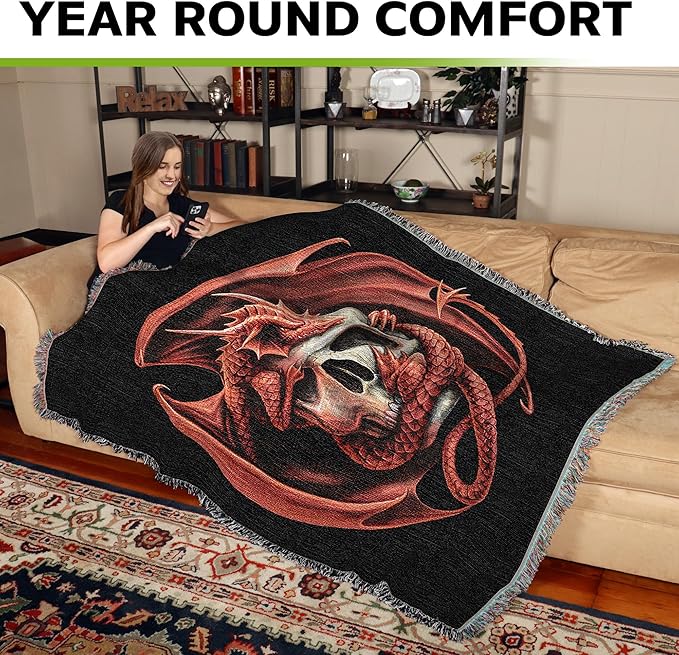 Pure Country Weavers Skull Embrace Dragon Woven Blanket by Anne Stokes - Image 3