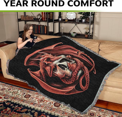 Pure Country Weavers Skull Embrace Dragon Woven Blanket by Anne Stokes - Image 3