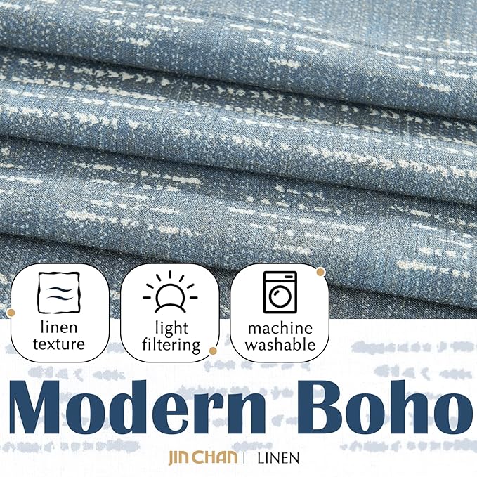 jinchan Boho Kitchen Curtains Linen Tier Curtains 24 Inch Bohemian Cafe - Image 5