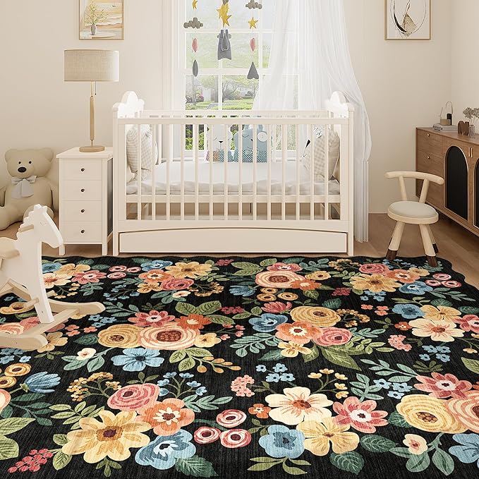DUKINO 8x10 Area Rug, Floral Washable Rugs - Image 7
