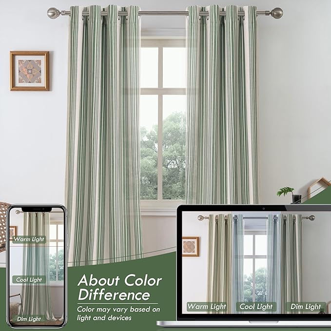DriftAway Farmhouse Vertical Striped Linen Blend Textured Light Filtering Semi - Image 7
