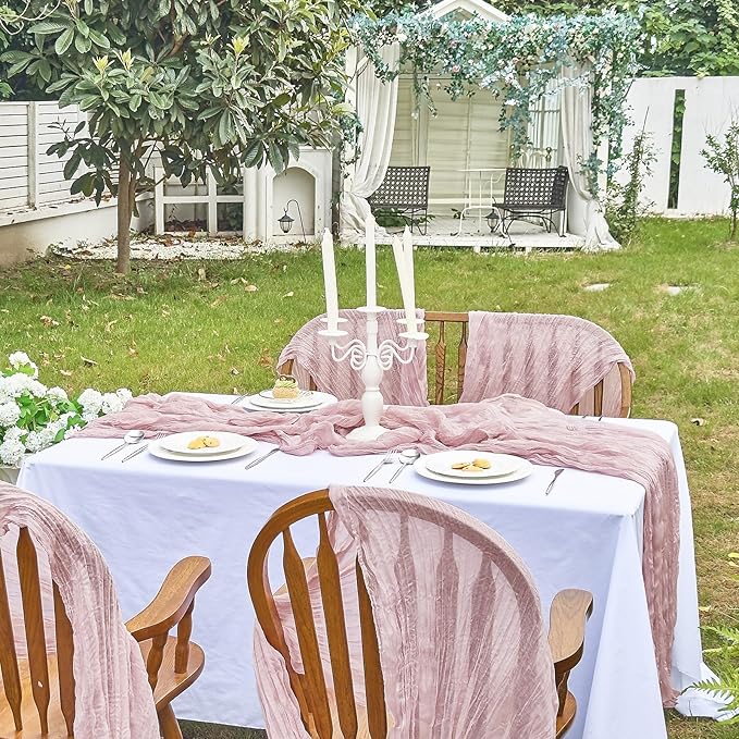 IVAPUPU 10 Pcs Cheesecloth Table Runner - 10ft Dusty Pink Boho Gauze Cheese - Image 6