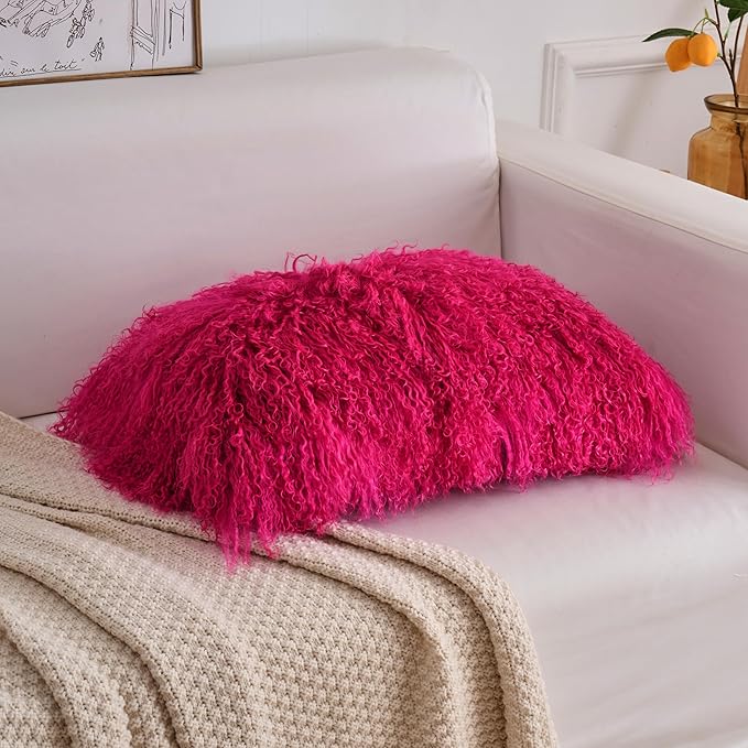 Genuine Mongolian Lamb Fur Pillow Cover – 12"x20" Rectangular Cushion Case – - Image 3