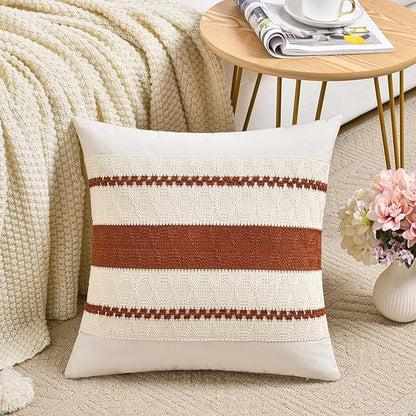 Fancy Homi Set of 2 Rust Boho Decorative Throw Pillow Covers 18x18 Inch - Image 2
