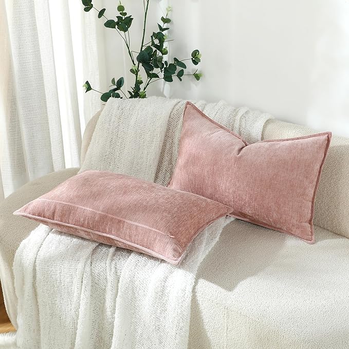Stellhome Set of 2 Pink Decorative Pillow Covers Super Soft TextureLumbar - Image 5