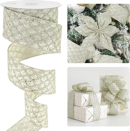 HUIHUANG Champagne Glitter Wired Ribbon by HUIHUANG