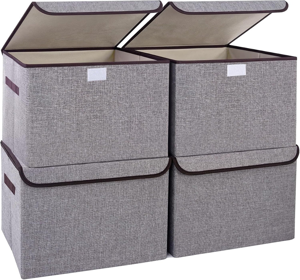 Bagnizer Large 22 Quart Linen Fabric Foldable Storage Bin Cube Organizer Bask...