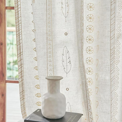 Gold Foil Linen Curtains for Bedroom, 96 Inches Long Moroccan Curtains for by ugoutry