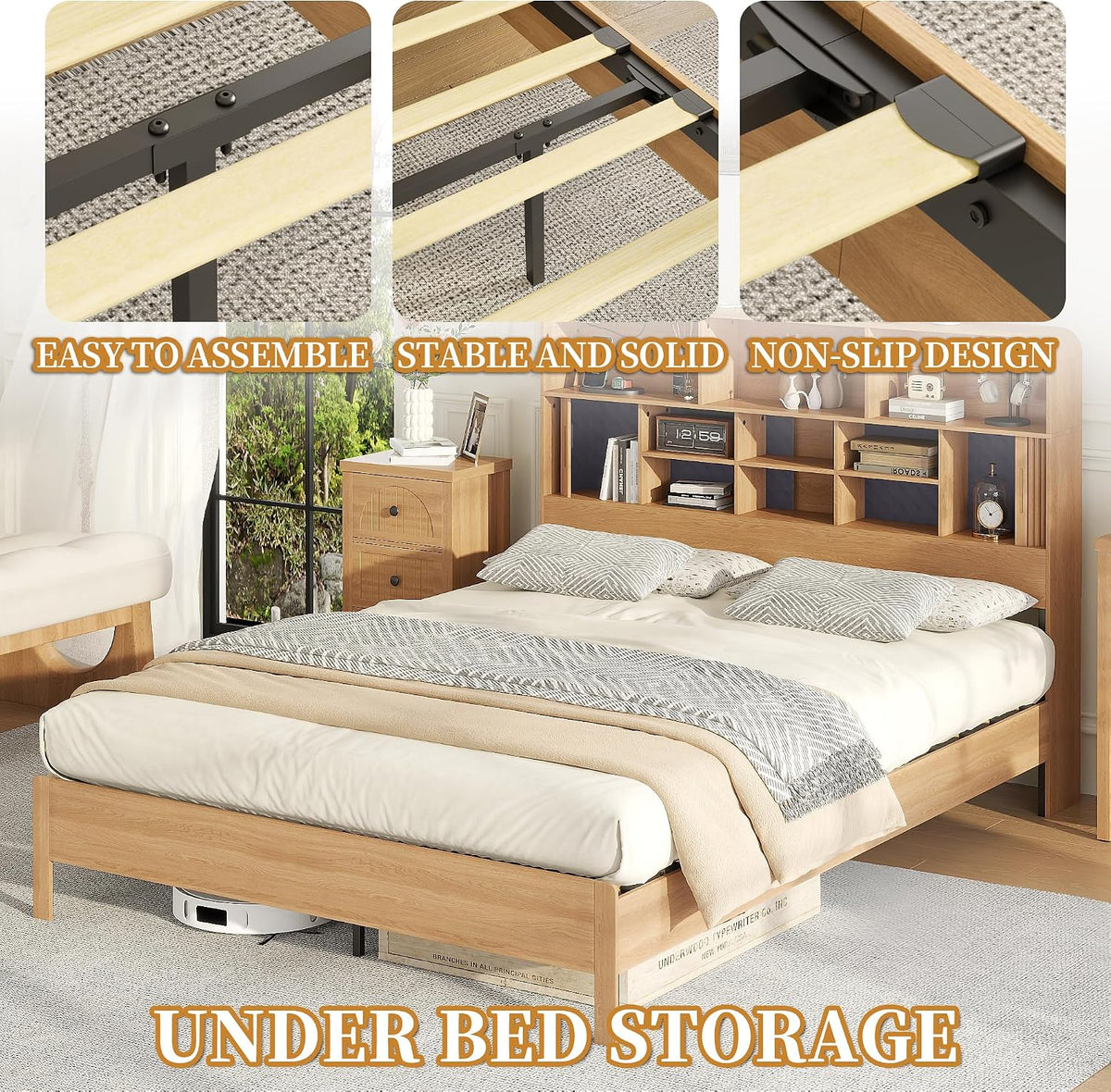 lxsxlome queen size bed frame with headboard and on a desk or shelf