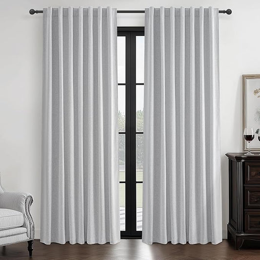 Light Grey Blackout Curtains 90 Inch Length 2 Panels Set by QJMYDECO