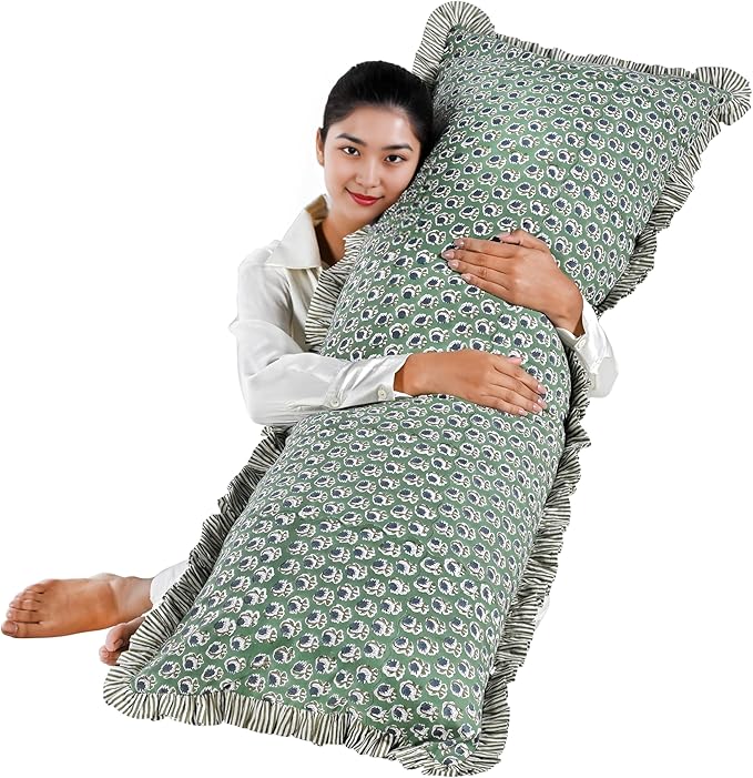 Ridhi Basil Green 100% Cotton Block Print Ruffle Sham Cover Handmade Boho by Ridhi