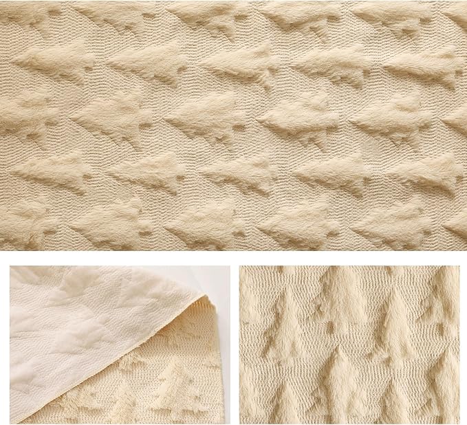 Christmas Tbale Runner 13x72 Inch Soft Plush Faux Fur Jacquard Beige Big Small - Image 5