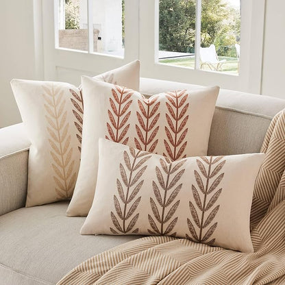 100% Cotton Farmhouse Leaves Lumbar Throw Pillow Covers Set of 2, 12x20 Inch - Image 6
