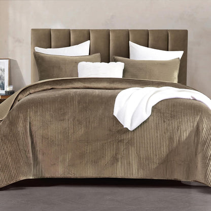 elegant comfort luxury 3-piece velvet corduroy stripe quilt shown in use