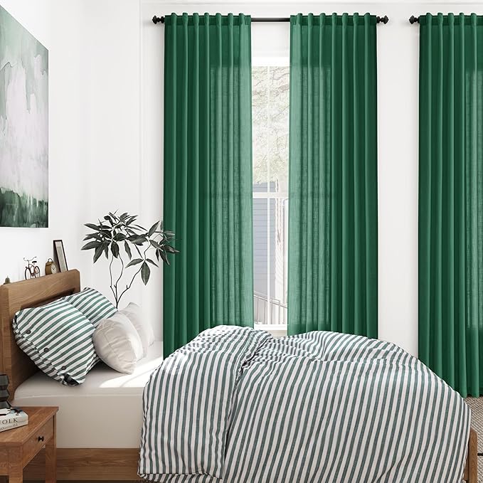 Dark Green Linen Curtains 108 Inches Long - Image 7