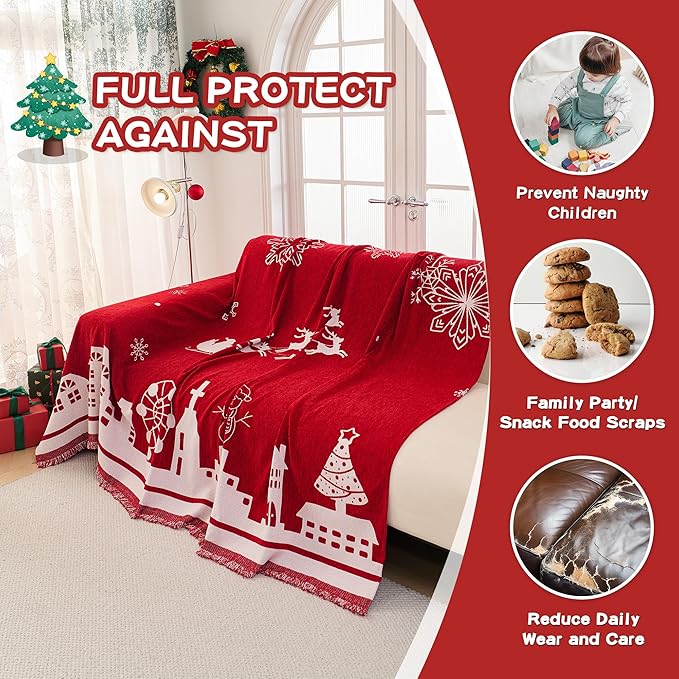 MEETSKY Red Christmas Couch Cover - Image 2