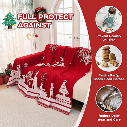 MEETSKY Red Christmas Couch Cover - Image 2