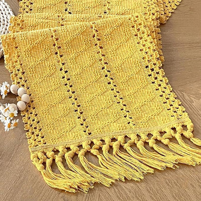 Yellow Table Runner with Tassels 90 Inches Long by FEXIA