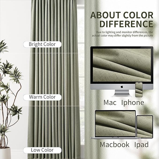 Pinch Pleat 100% Blackout Linen Curtains 96 Inches Long - Image 8
