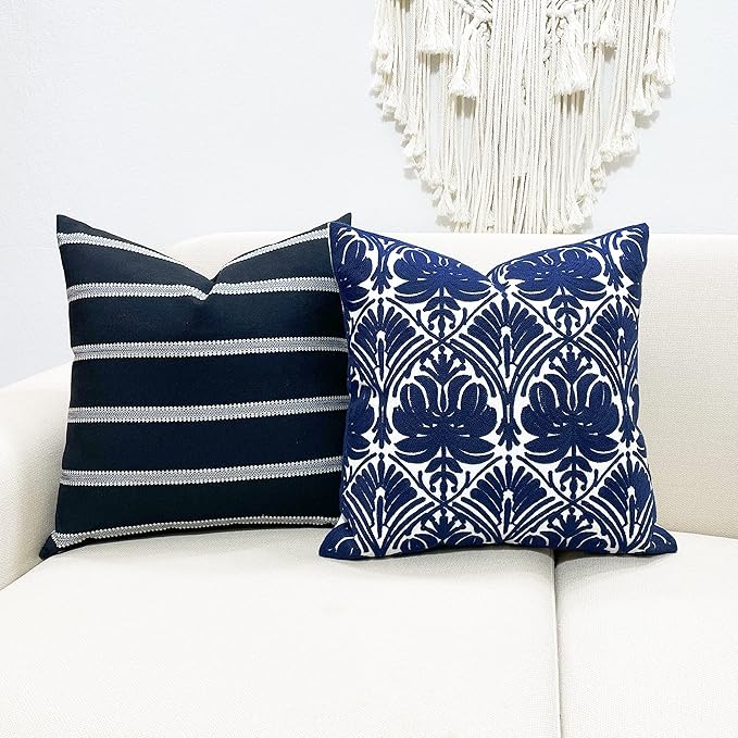 Slow Cow Embroidery Throw Pillow Cover Geometric Rose Navy Decorative Cushion - Image 3