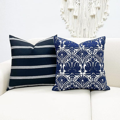 Slow Cow Embroidery Throw Pillow Cover Geometric Rose Navy Decorative Cushion - Image 3