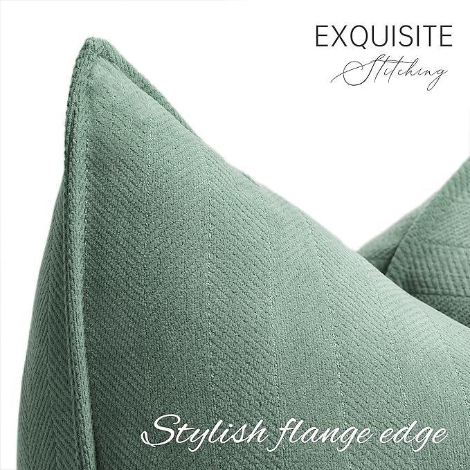 ZWJD Dusty Green Pillow Covers 20x20 Set of 2 Chenille Throw Pillow Covers - Image 2