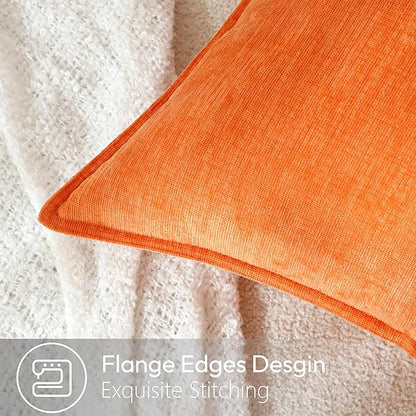 Stellhome Soft Chenille Decorative Pillow Covers 20x20 Inch Natural Orange Boho - Image 3