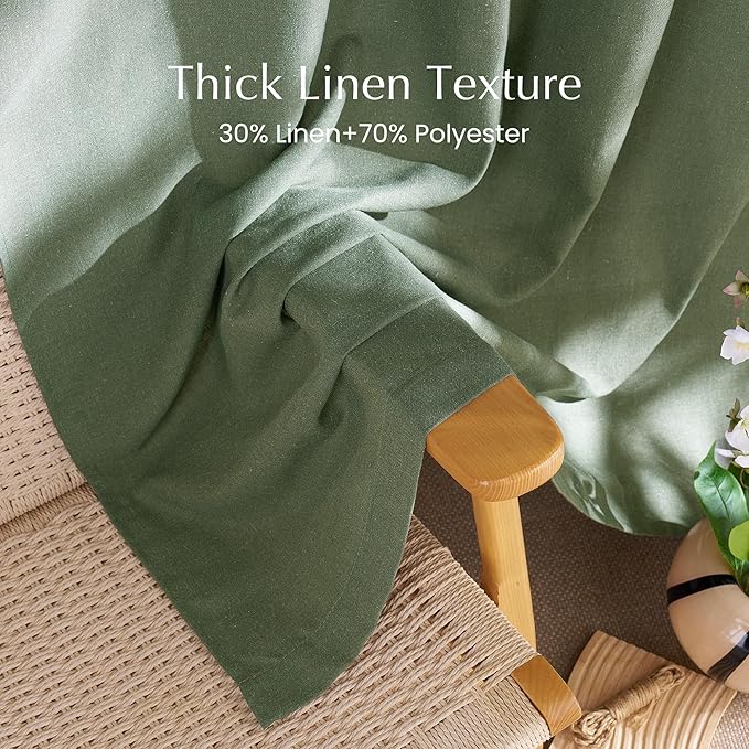NICETOWN Forest Green Linen Curtains - Image 4
