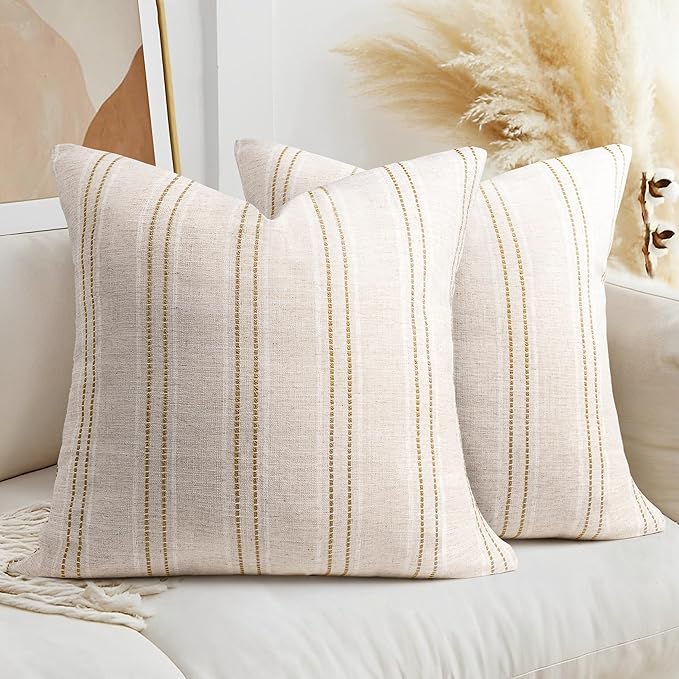 AELS 24x24 Decorative Farmhouse Linen Throw Pillow Covers, Boho Textured Pillow by AELS