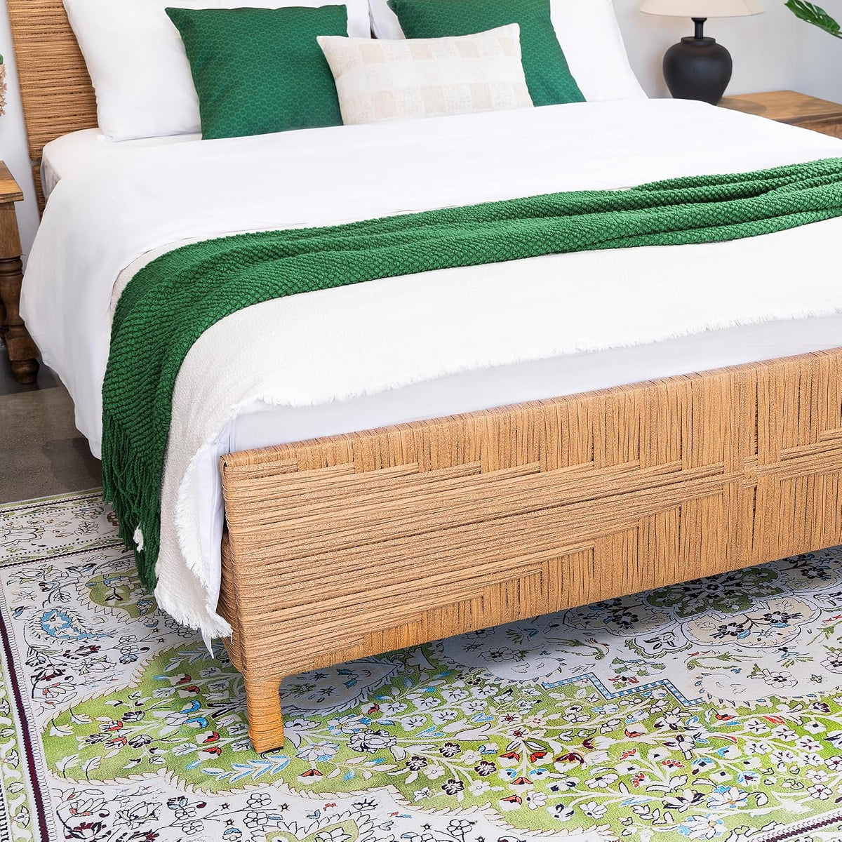 yechen boho full bed frame with headboard and, front angle view