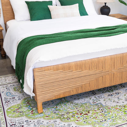 yechen boho full bed frame with headboard and, front angle view
