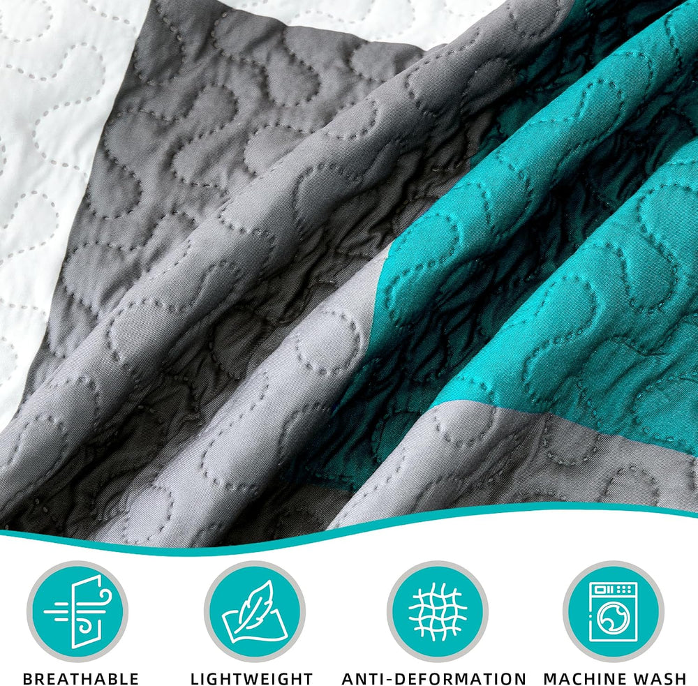 Tyrot 3 Piece Teal/Turquoise Quilt Full/Queen Size Black Grey Bedding Set