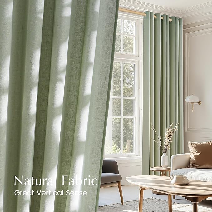 NICETOWN Thick Linen Greyish Green Curtains - Image 5