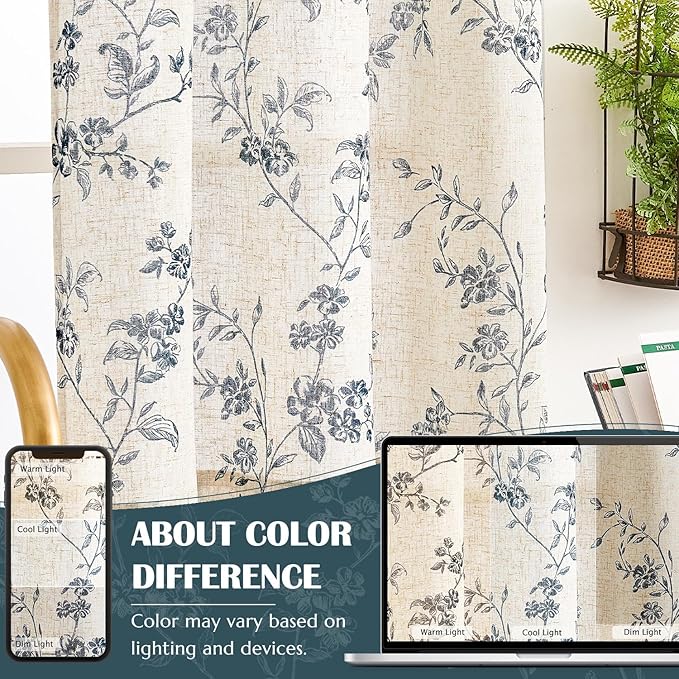 jinchan Floral Kitchen Curtains 36 Inch Linen Tier Curtains Farmhouse Cafe Half - Image 8