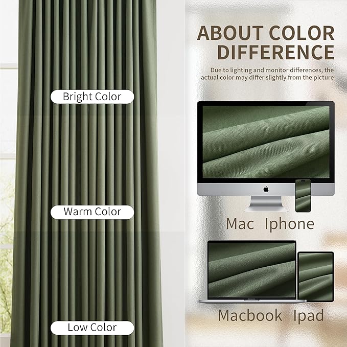 Joywell Pinch Pleated 100% Blackout Linen Curtains 110 Inches Long - Image 6