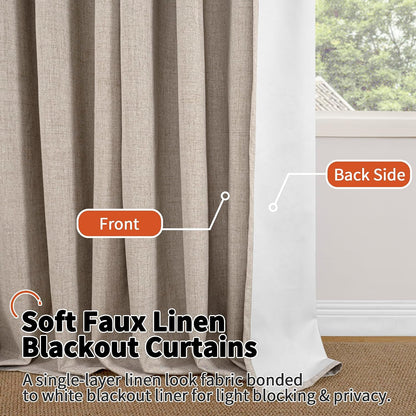 lajode linen blackout curtains 63 inches long, front angle view