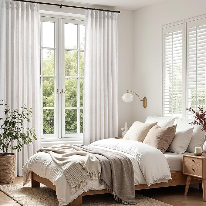 Beige White Pinch Pleated Linen Curtains 63 Inch Length 2 Panels - Image 4