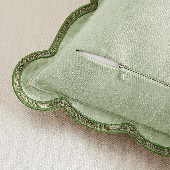 Light Green Scalloped Pillow Cover Pack of 2 Spring Chenille Decorative Cute - Image 5