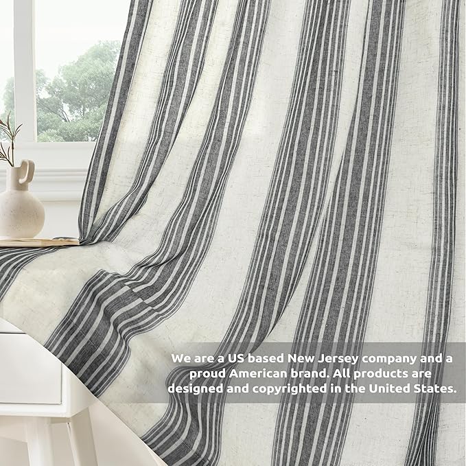 DriftAway Farmhouse Vertical Striped Linen Blend Textured Light Filtering Semi - Image 6