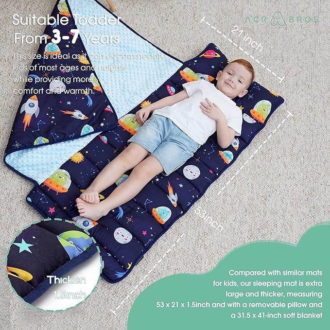ACRABROS Toddler Nap Mat with Pillow and Blanket, Extra Large Rolled Napping - Image 7