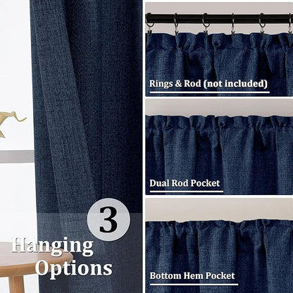 Gwine Navy Blue Kitchen Curtains 24 Inch Length 2 Panels, Light Filtering - Image 4