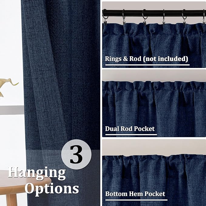 Gwine Navy Blue Kitchen Curtains 36 Inch Length 2 Panels, Light Filtering - Image 4