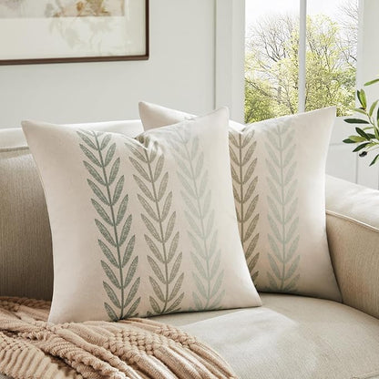 100% Cotton Farmhouse Leaves Throw Pillow Covers Set of 2, 16x16 Inch Mixed by Unknown