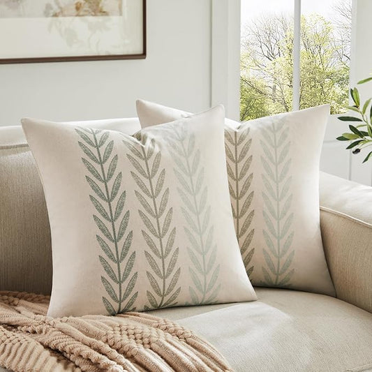 100% Cotton Farmhouse Leaves Throw Pillow Covers Set of 2, 16x16 Inch Mixed by Unknown