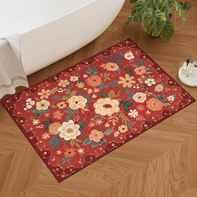 DUKINO 2x3 Rugs for Entryway, Floral Indoor Washable Door Mat, Non Slip Boho - Image 9