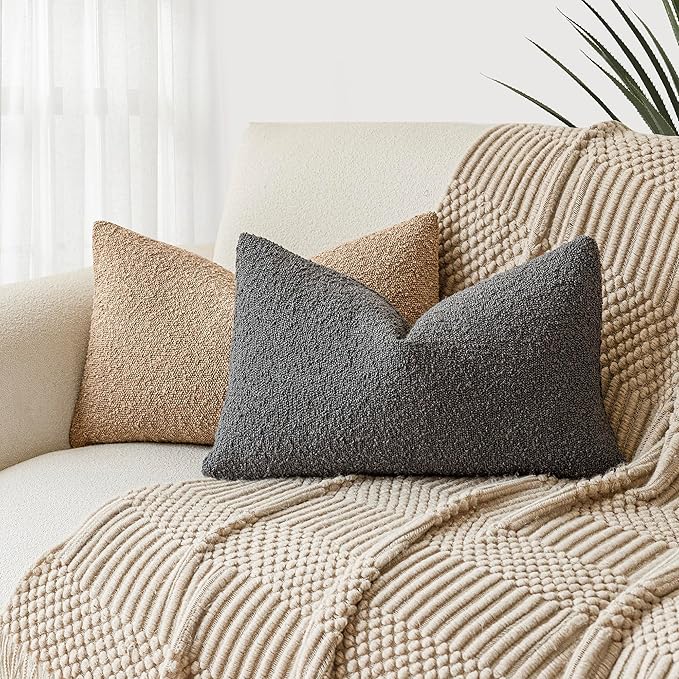 Foindtower Textured Boucle Throw Pillow Covers Accent Solid Lumbar Pillow Cases - Image 6