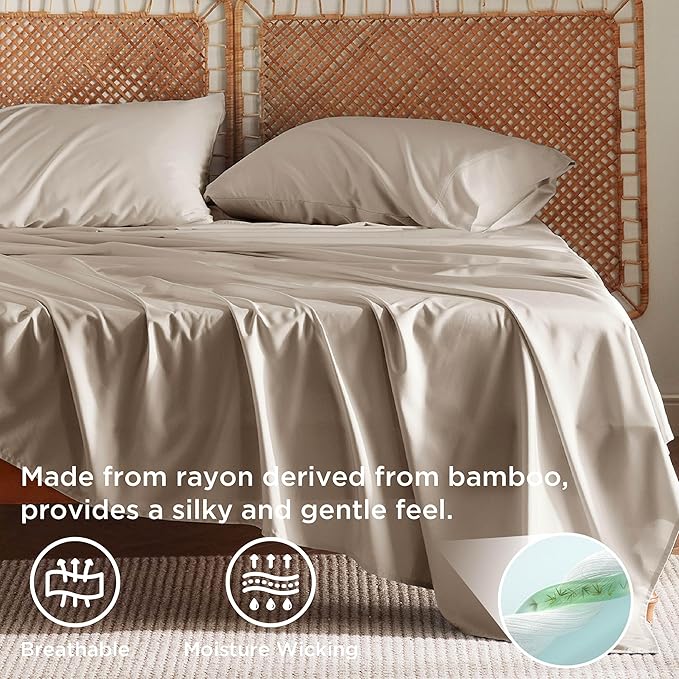 Bedsure California King Sheet Sets, Cooling Sheets, Rayon Derived from Bamboo - Image 3