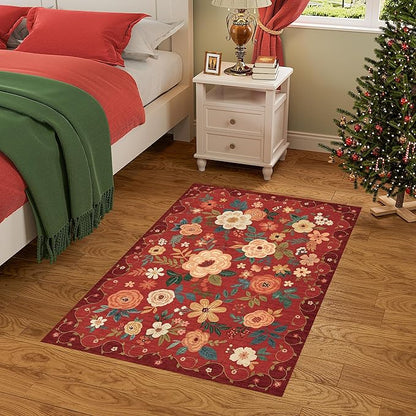 DUKINO 2x3 Rugs for Entryway, Floral Indoor Washable Door Mat, Non Slip Boho - Image 3