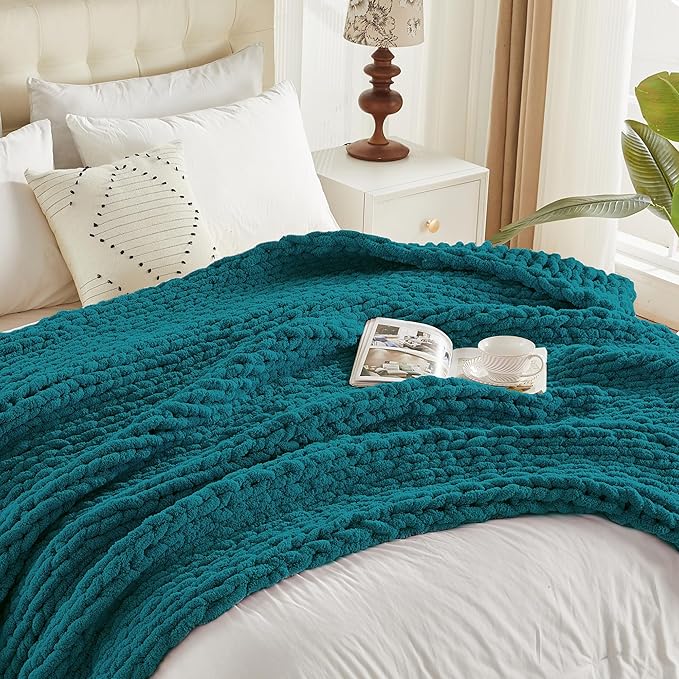 Carriediosa Chunky Knit Throw Blanket 50" X 60", 100% Hand Made Large Chenille - Image 9